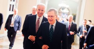 President Joe Biden and Senate Minority Leader Mitch McConnell (Photo by Popsync)